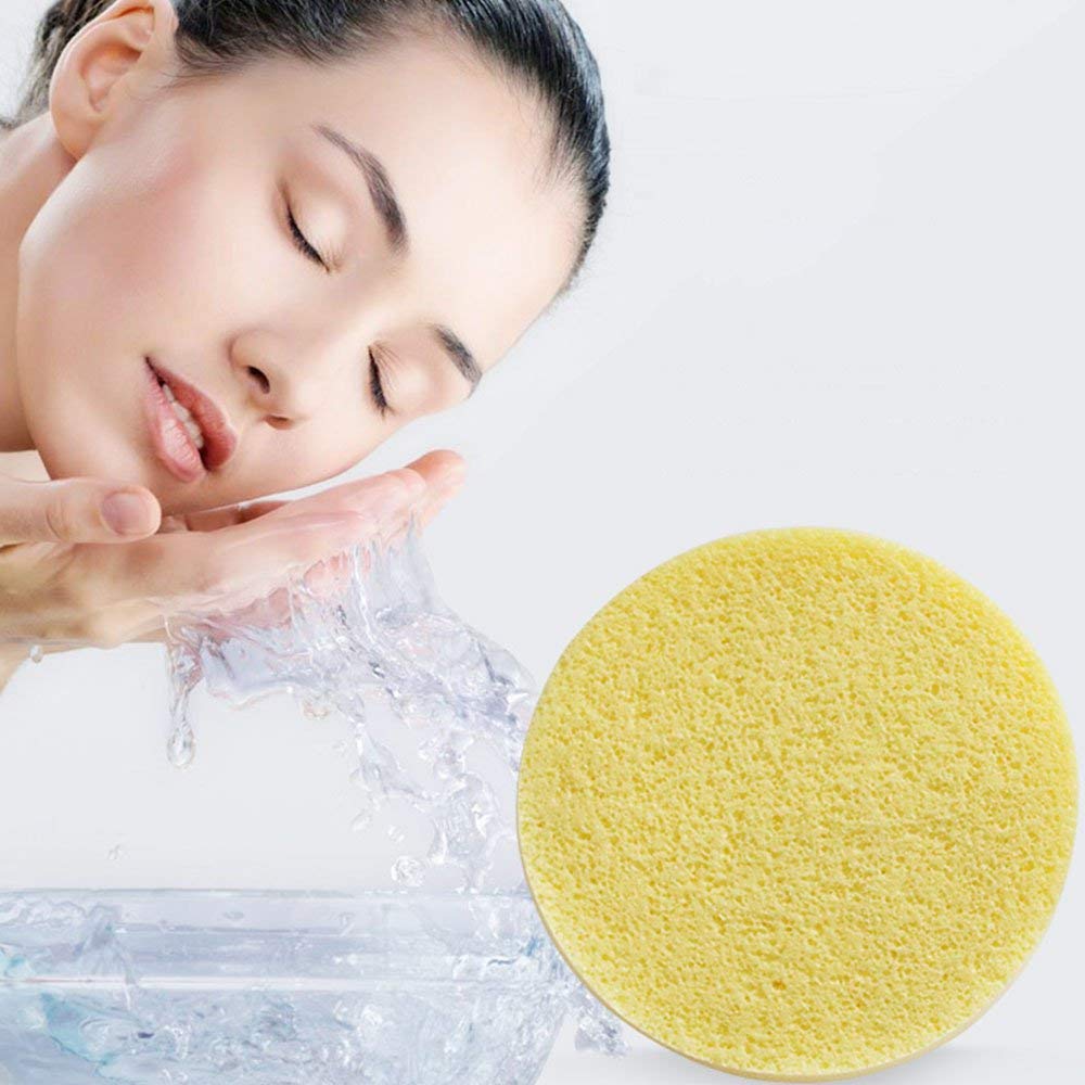 Tegelrying Facial Sponge Compressed,60 Pcs PVA Professional Makeup Removal Wash Round Face Sponges Spa Pads Exfoliating Cleansing for Women,Yellow
