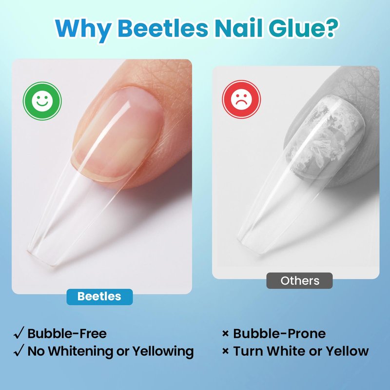 Beetles 10ml Super Strong Nail Glue for Press On Nails, Nail Tips Acrylic Nails, Quick Dry Brush On Glue for Press On Fake Nails, Upgraded Formula Long Lasting, No UV Needed for Beginners DIY Home