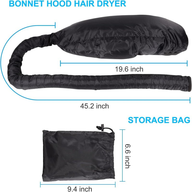 Skiennix Large Hooded Hair Dryer Bonnet Cap - Fast Drying with Long Tube | Fits All Head Sizes