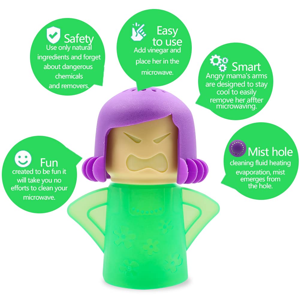 Abnaok Microwave Cleaner, Angry Mama Microwave Cleaner Microwave Oven Steam Cleaner Easily Clean in Minutes Cleans Add Vinegar and Water for Home or Office with English Manual (Green)