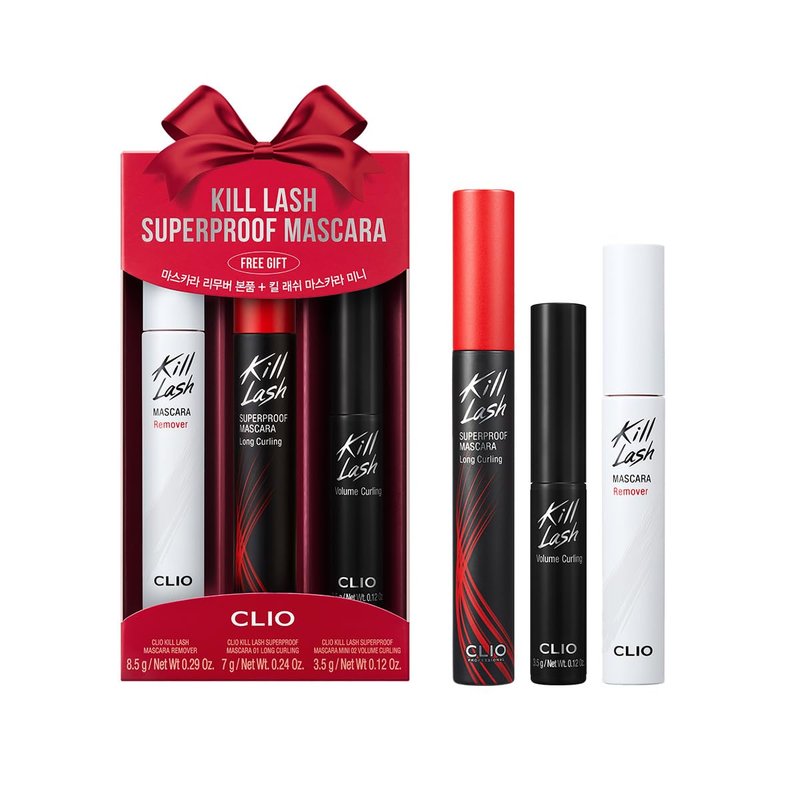 CLIO Kill Lash Superproof Mascara Set - Waterproof Long Curling & Volume Mini with Remover | Smudge-Resistant
