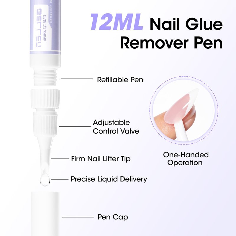Gellen Semi Solid Nail Glue & Glue Remover for Press ons, Quick Dry Lamp-Free Nail Gel Glue for Nail Tips, Non-Acetone Nail Glue Remover Pen with Precision Nozzle, Safe & Gentle Formula