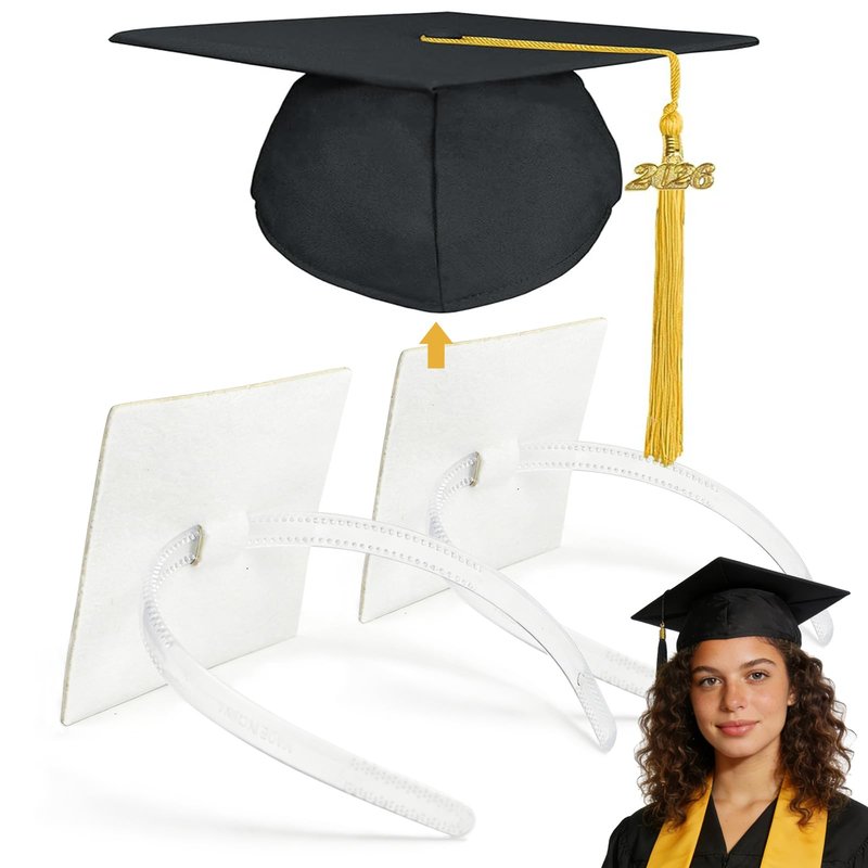 LIHELEI Graduation Cap Headband, Pro-Grip Stabilizer Grad Cap Headband Insert for Suitable for All Hairstyles-2 Pack White