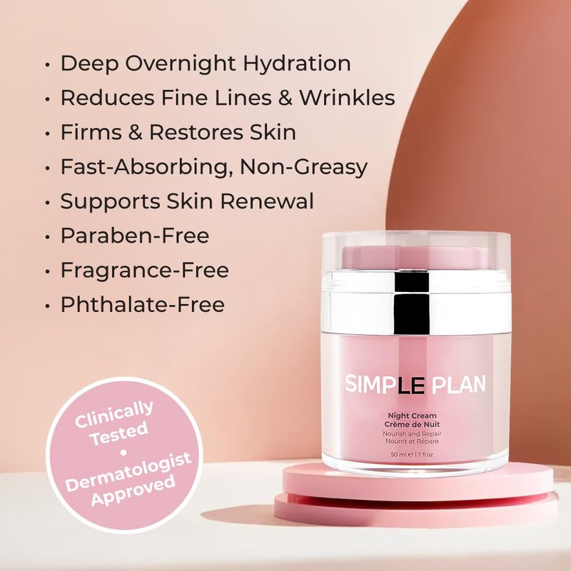SIMPLE PLAN Hydrating Night Cream with Ceramides & Hyaluronic Acid, Anti-Aging Face Moisturizer for Dry & Sensitive Skin, Nourishing Overnight Face Cream for Women & Men, 50 ml