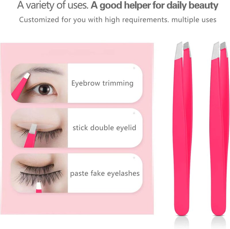Derlaier Tweezers Set Professional High Precision Stainless Steel Eyebrow Remover Ingrown Hair & Splinter Removal Kit Facial Hair Grooming Tools for Men Women Pink 4 Pcs