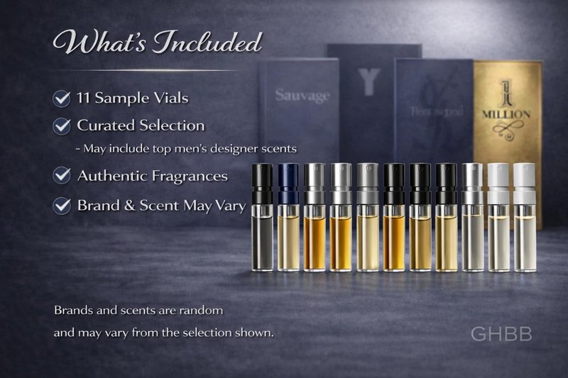 Men’s Cologne Sampler Set – 11 Designer Fragrance Samples, Travel Mini Vials, Try Before You Buy Full Size, Gift for Him