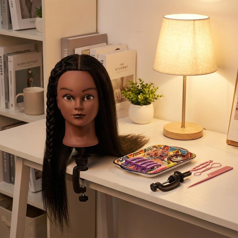16 Inch 100% Real Hair Mannequin Head Training Head Manikin Cosmetology Doll Head for Hairdresser Practice Braiding Hair Styling with Clamp stand (16 -Inch)