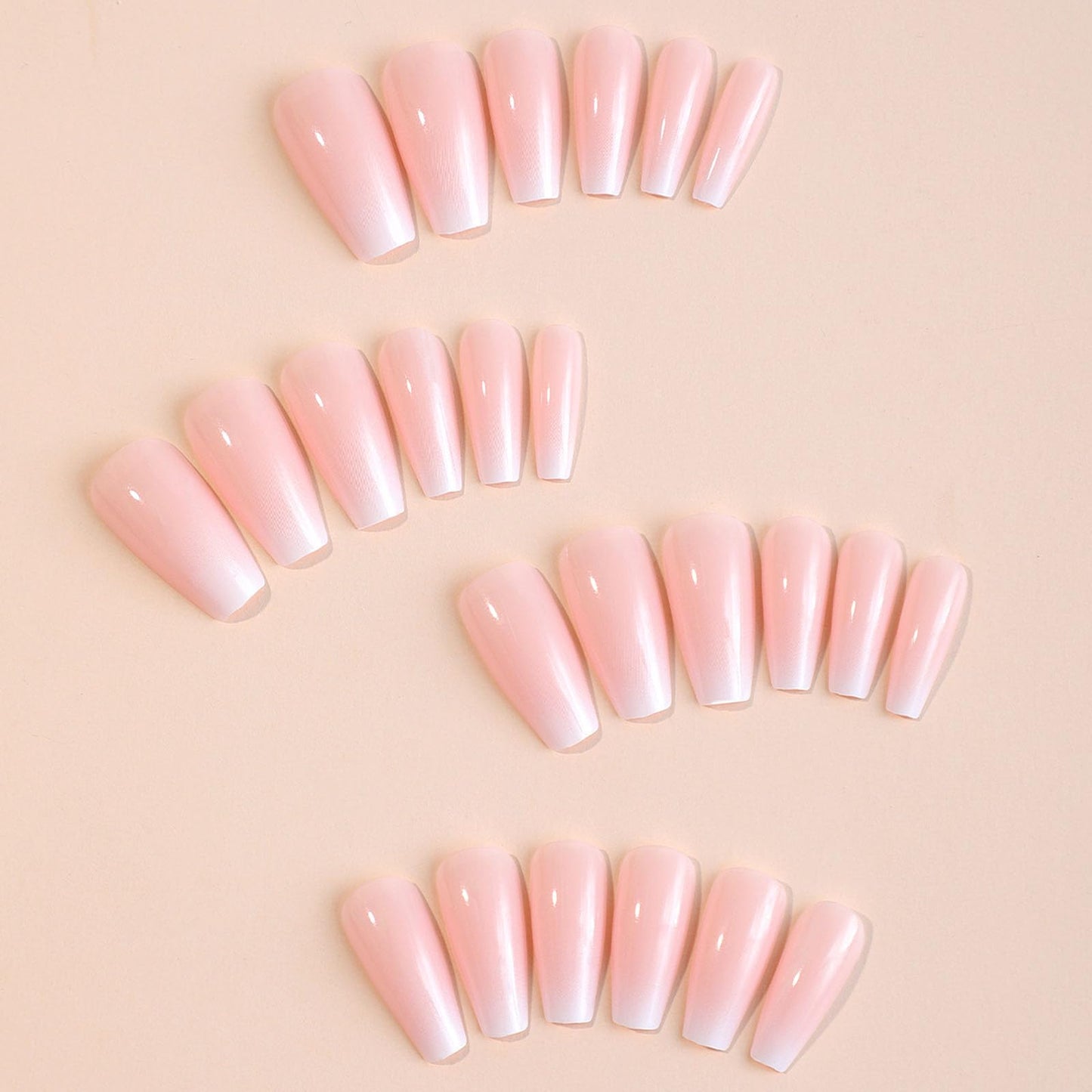 Solid Color Press on Nails Medium Coffin Fake Nails Pink Full Cover Glossy Glue on Nails Gradient Nails Press ons Cute Acrylic Artificial Stick on Nails for Women 24Pcs
