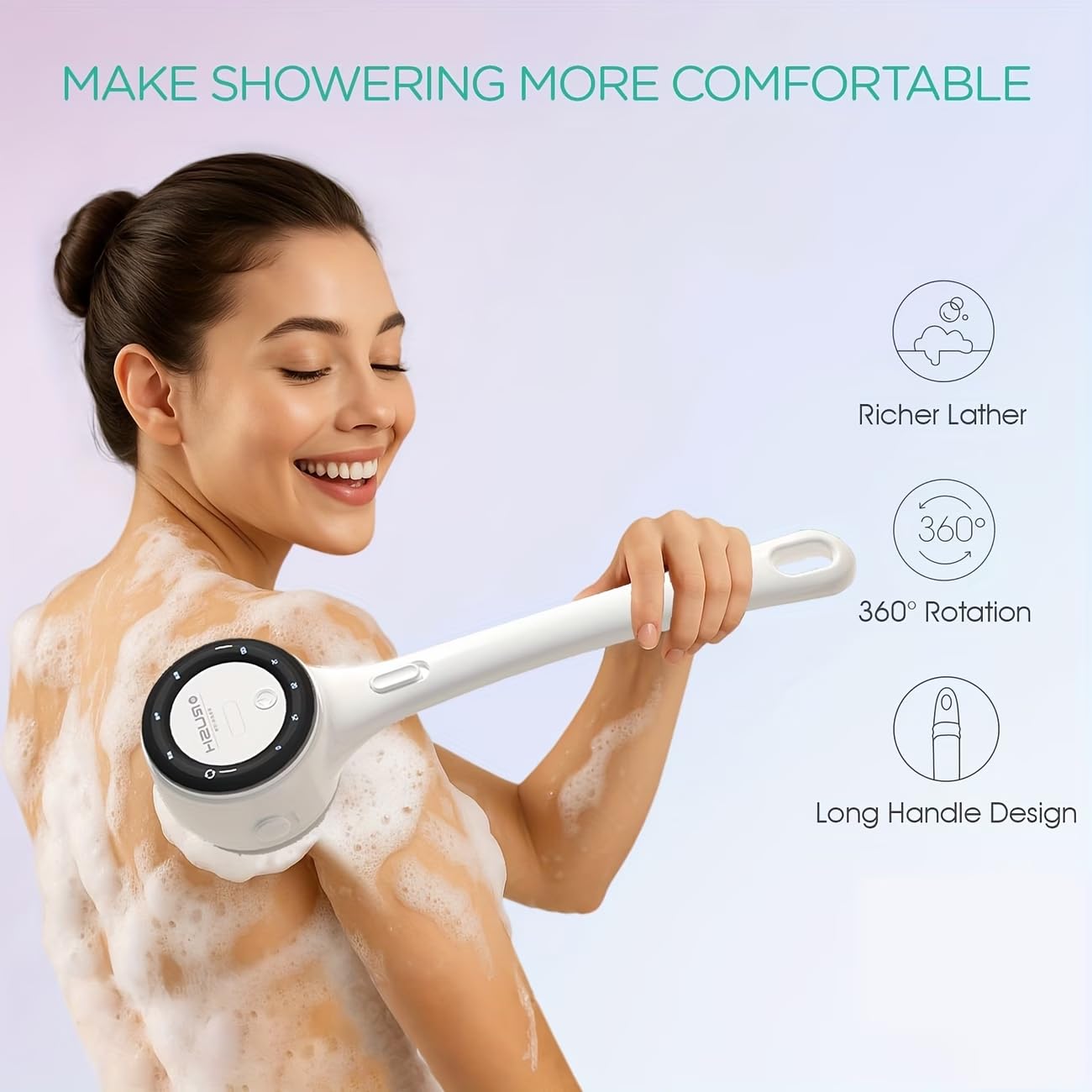 Electric Body Brush Back Scrubber for Shower, Waterproof Long Dual Handle Power Body Scrubber with 5 Heads, Bath Brush 3 Speeds, for Cleansing,Exfoliating and Massaging Skin,Gift for Birthday Holiday