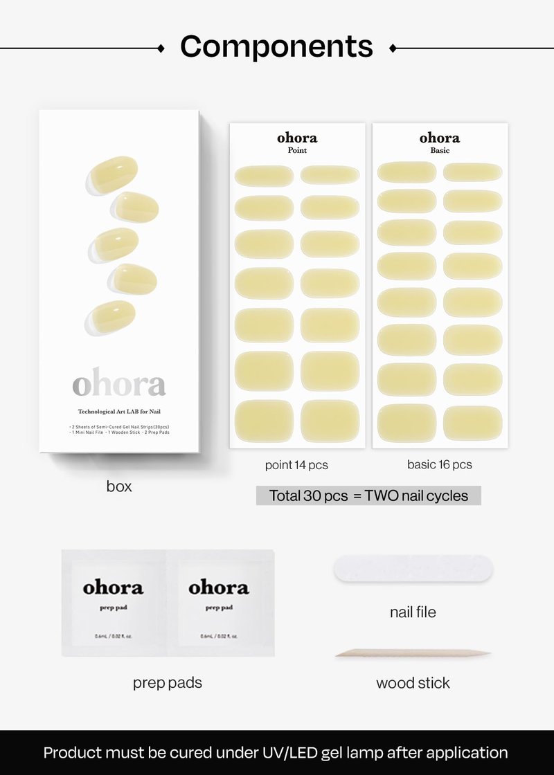 ohora Semi Cured Gel Nail Strips (N Honey Veil) - Works with Any Lamps, Salon-Quality, Long Lasting, Easy to Apply & Remove - Includes 2 Prep Pads, Nail File & Wooden Stick