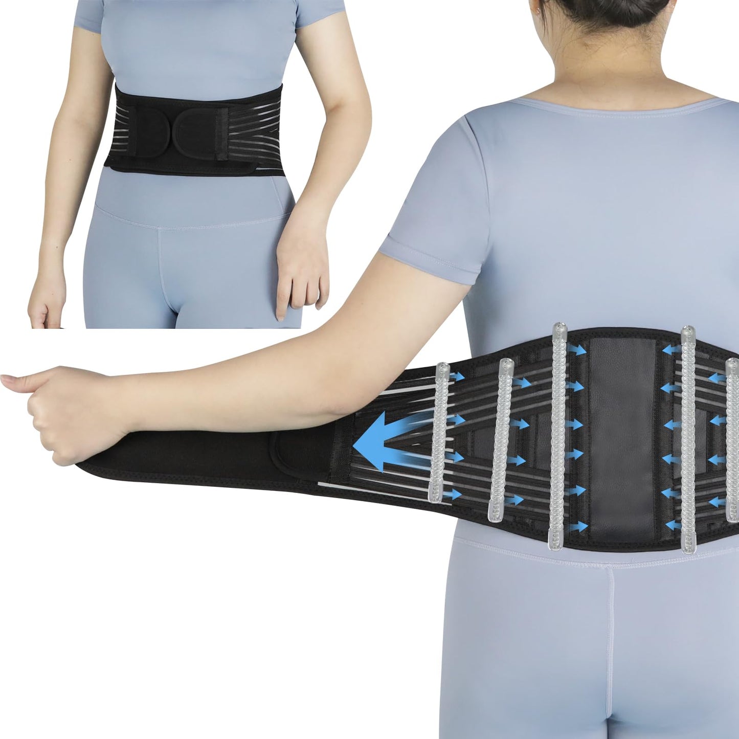 Umbilical Hernia Belt for Men and Women, Abdominal Binder Hernia Belt with 6 Stainless Steel Spring Support, Back Support with 2 Compression Tape, Adjustable Lumbar Support Brace Sciatica Pain Relief