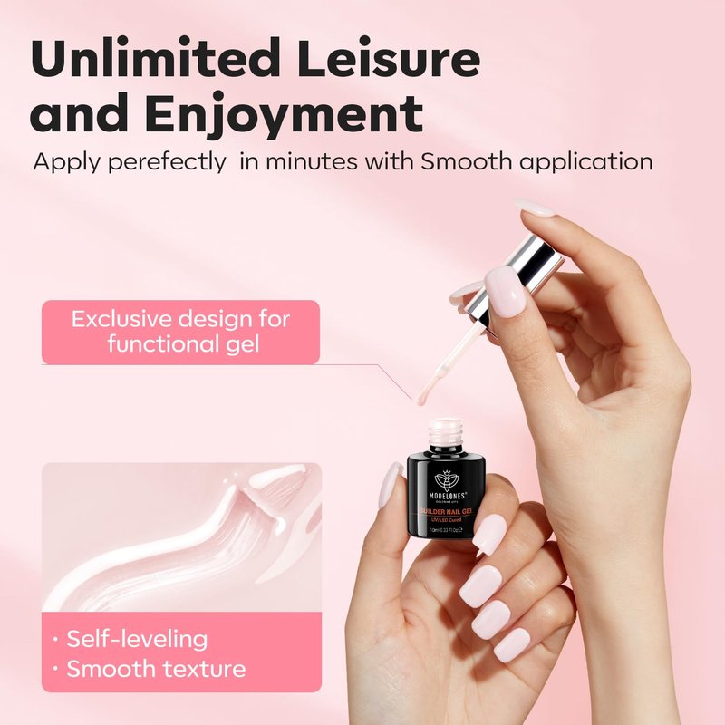 Modelones Base Coat Builder Nail Gel - 2 Pcs Cover Nude & Rose Pink | 8-in-One Rubber Color Base Polish, 10 ml