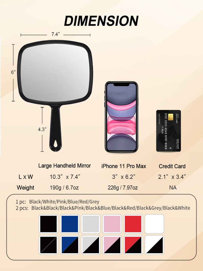 Gladmart Hand Mirror Salon Barber Hairdressing Handheld Mirror with Handle (Square Black 7.4 x 10.3 inches)