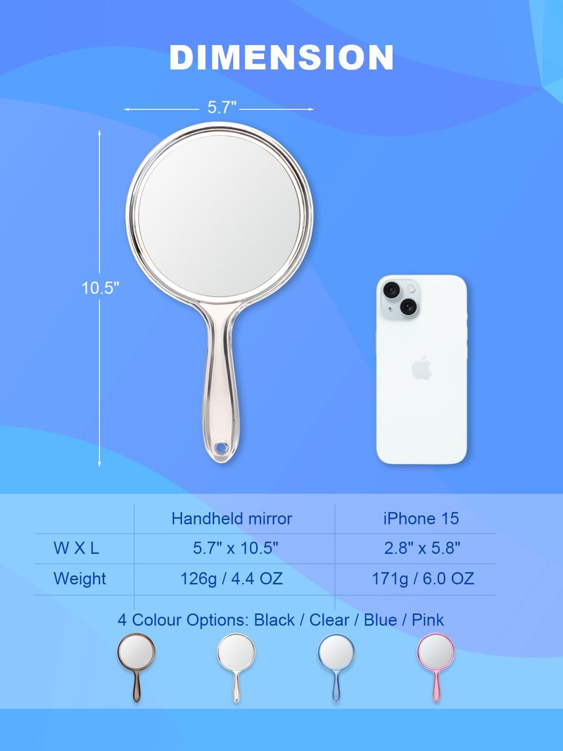 Macaki Handheld Mirror with Handle, 10.5 x 5.7 inches, Double-Sided 1X/5X Magnification Travel Makeup Mirror for Women,White