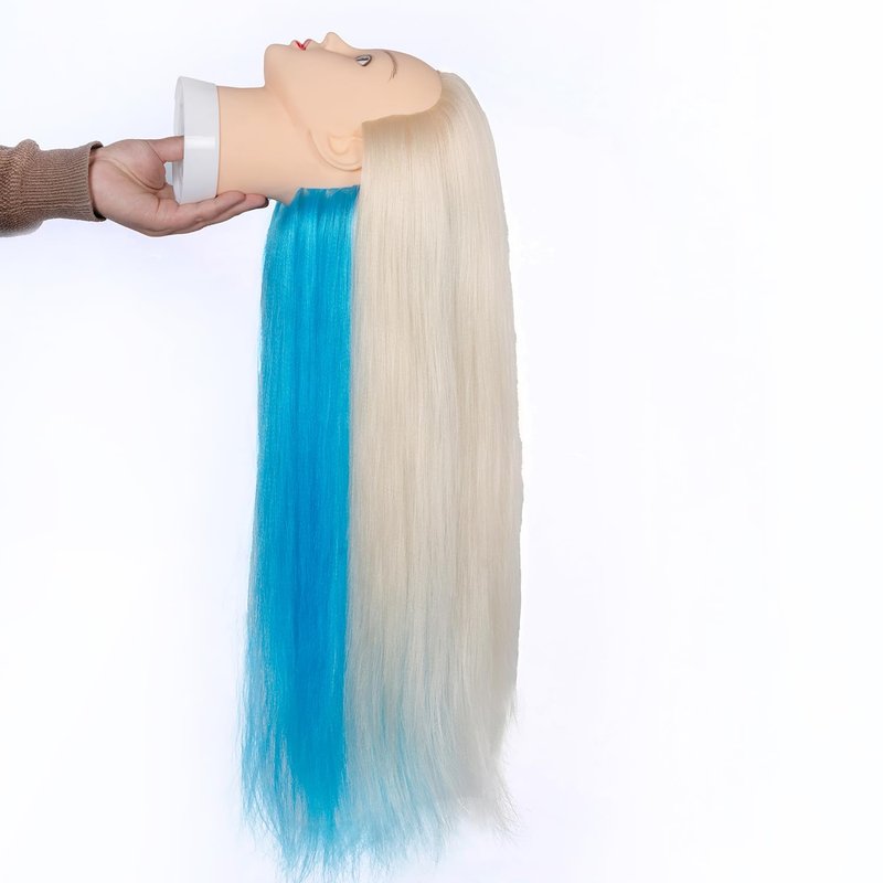Mannequin Head for Hair Styling | 29" Cosmetology Training Doll with Clamp Holder - White & Blue