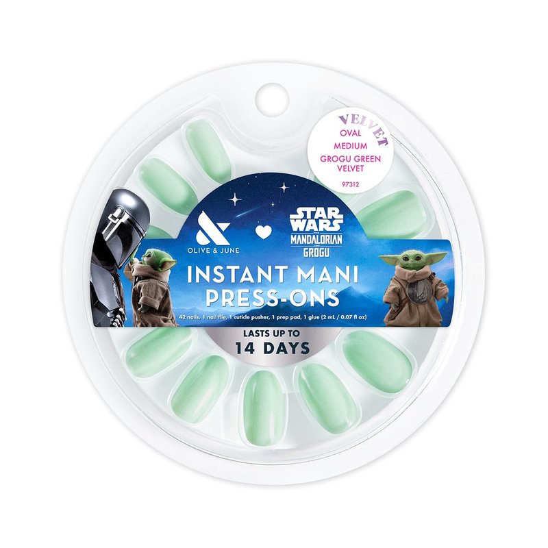 Olive & June Press-On Nails | Star Wars: The Mandalorian & Grogu | 42 Non-Toxic, Long-Lasting Nails | Medium Oval in Grogu Green Velvet