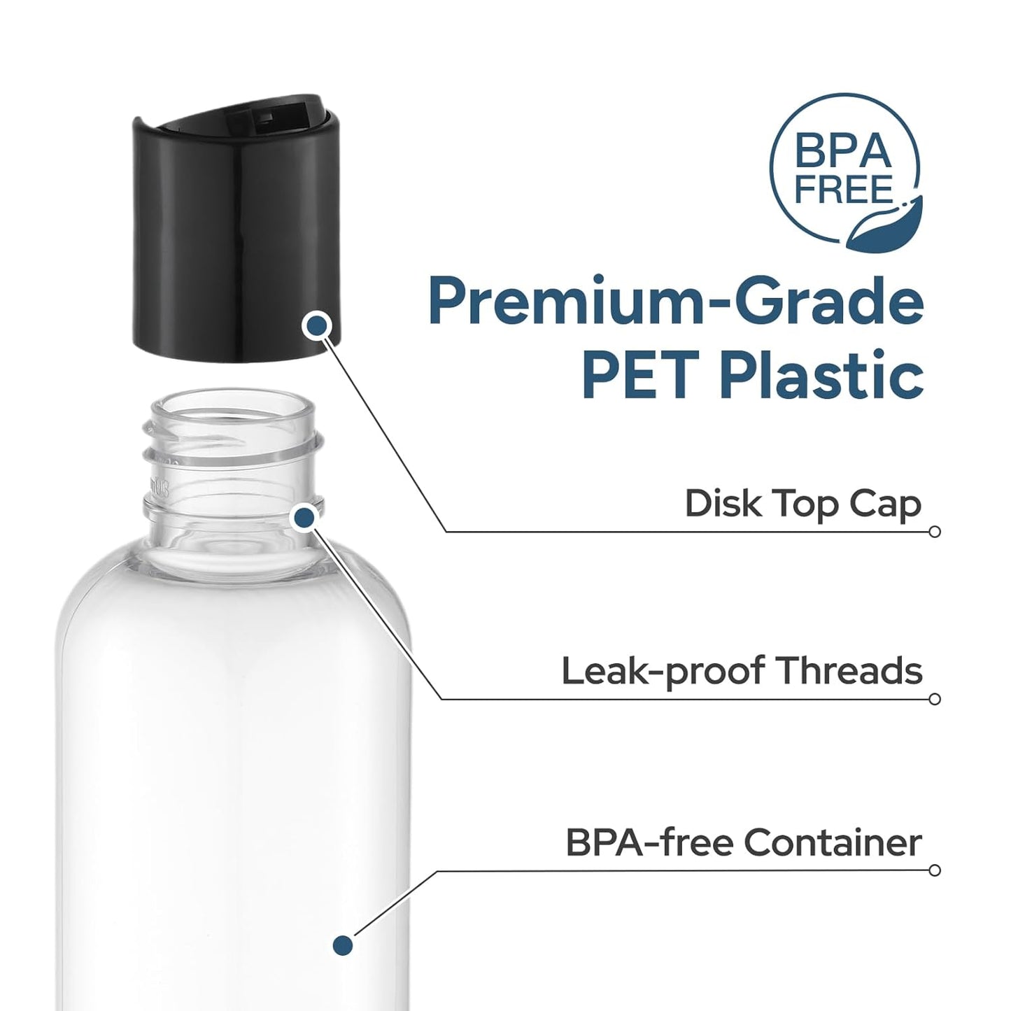 Skiennix Travel Bottles - 3.4 oz TSA Approved Leak Proof Containers | 5 Pack Clear Squeezable Bottles for Shampoo & Lotion