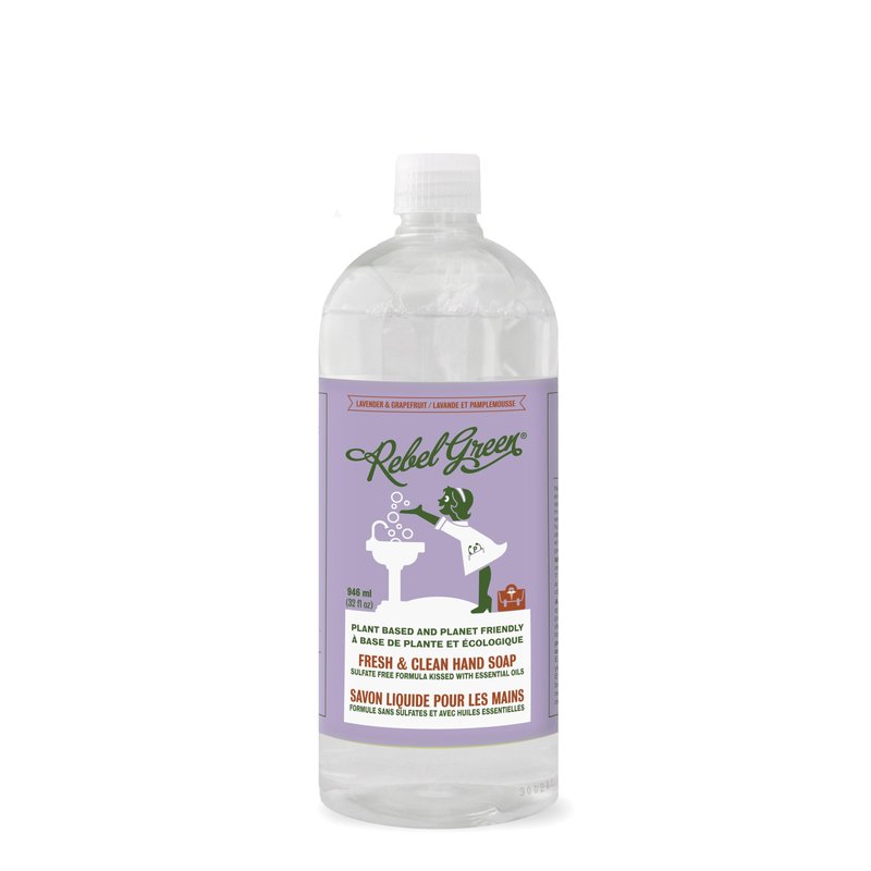 Rebel Green Fresh & Clean Hand Soap Refill - Natural Liquid Hand Soap Refill for Bathroom & Kitchen - Lavender & Grapefruit Scent, 32 Fl Oz