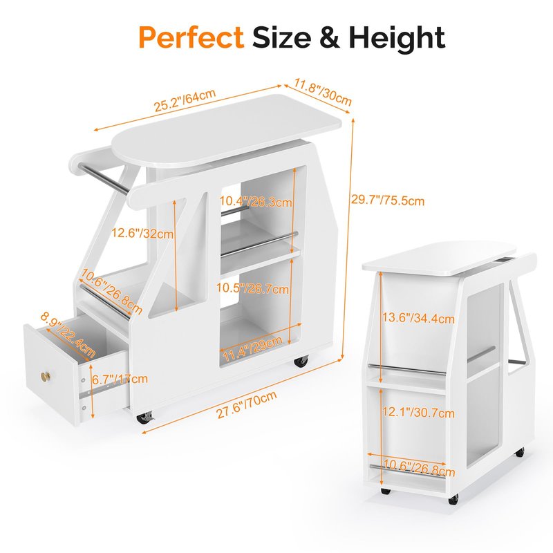 Esthetician Cart with Wheels, Salon Cart Tool Organizer, Utility Trolley with 1 Drawer, 5 Open Shelf, Side Table Mobile Storage Cabinet for Beauty Salon Spa, White