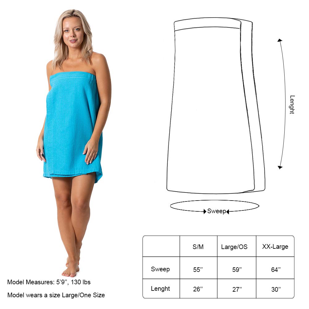 Turkish Linen Women’s Waffle Spa Body Wrap with Adjustable Closure (XX-Large, Turquoise)