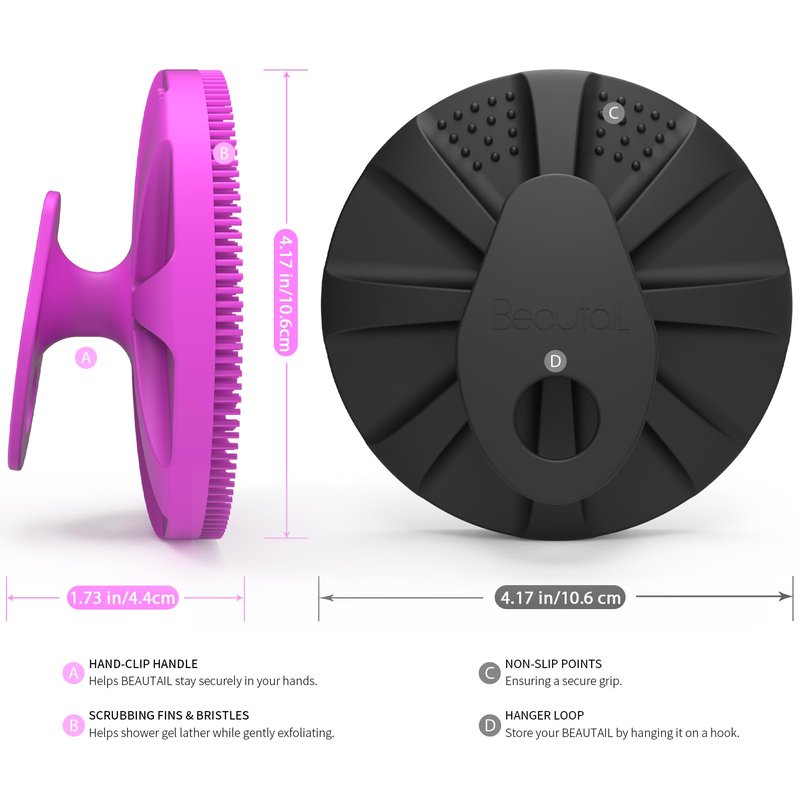 Silicone Body Scrubber 2 Pack, BEAUTAIL Gentle Bristles Shower Bath Brush, Lather Nicely, Soft Massage Body, More Hygienic Than Loofah, Gentle Exfoliating for Sensitive Skin, Purple+Black
