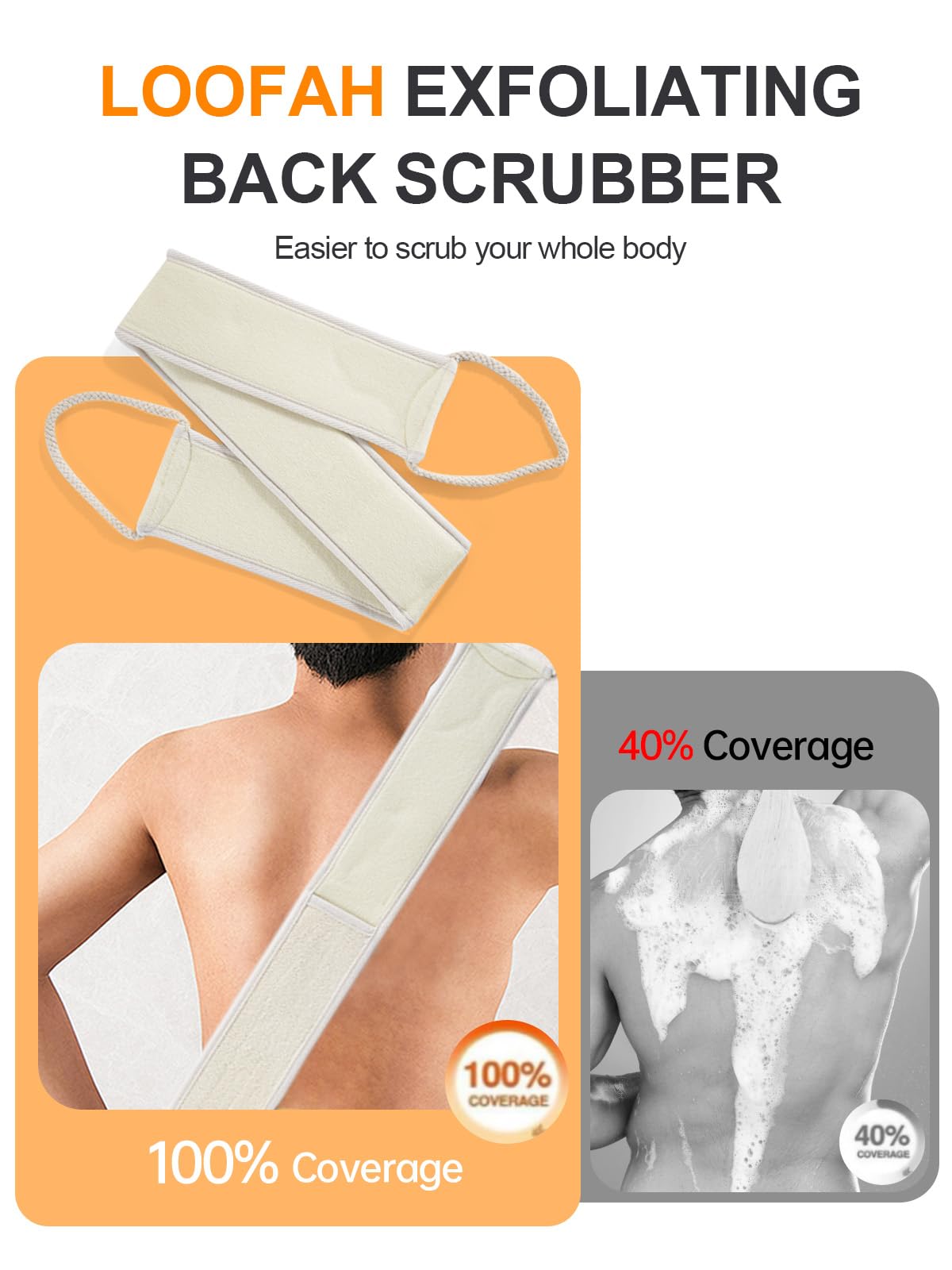 Natural Loofah Back Scrubber for Shower, Exfoliating Body Scrubber Loofah Set for Women and Men for Use in Shower Bath, Loofah Sponge to Clean Your Body and Back Deeply - 1 Count (Pack of 2)