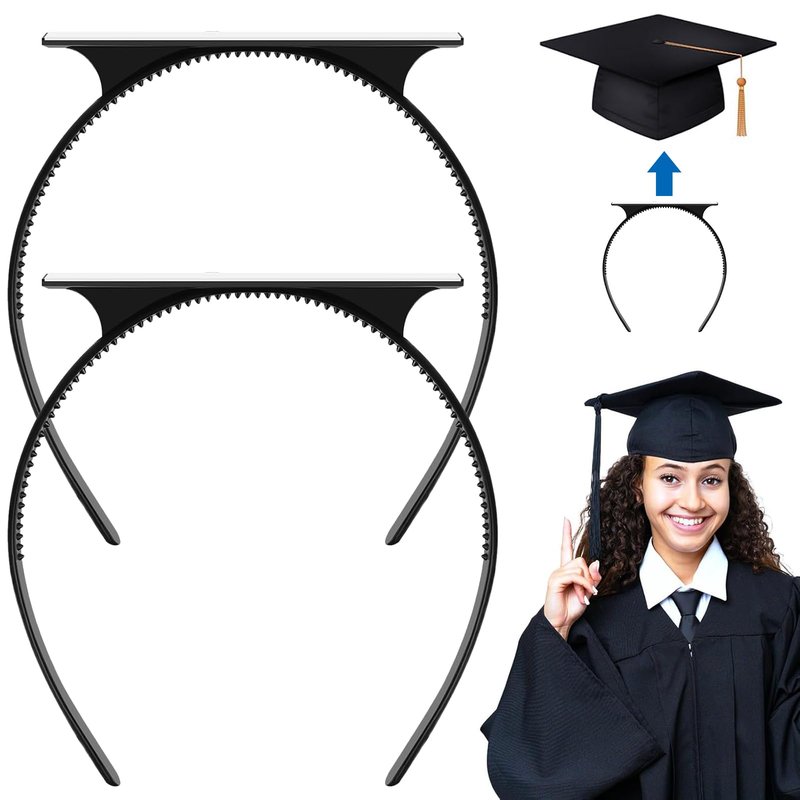 LIHELEI 2 Pack Black Graduation Cap Headband, Pro-Grip Stabilizer Unisex Upgrade Grad Cap Headband Insert for Suitable