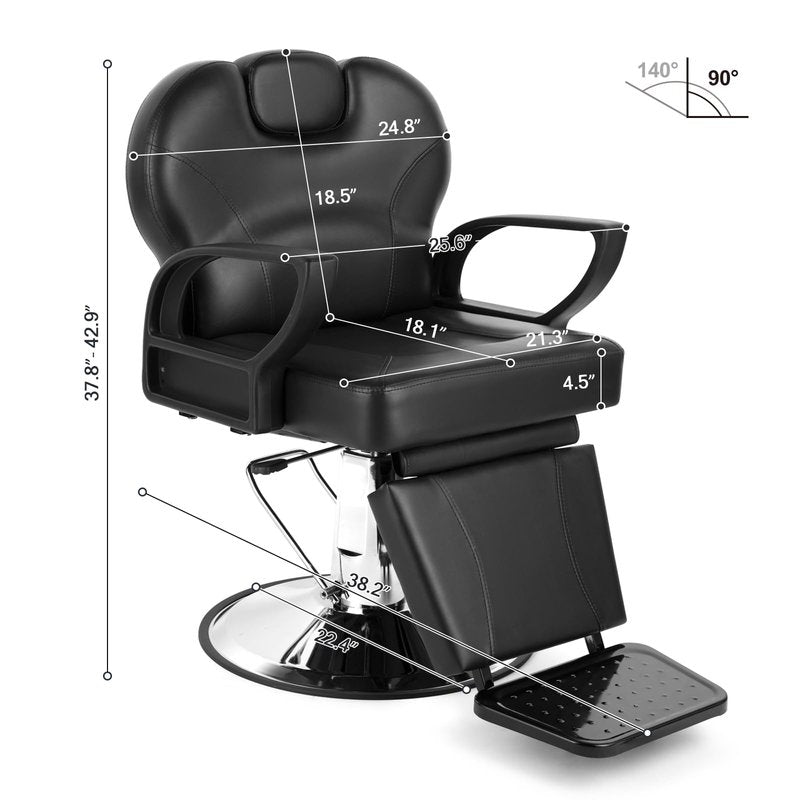 Artist hand Barber Chair Reclining Salon Chairs for Hair Stylist, Heavy Duty Stylist Hairdressing Shampoo Chair with Headrest and Footrest, 360 Degree Swivel, Spa Beauty Equipment, Black