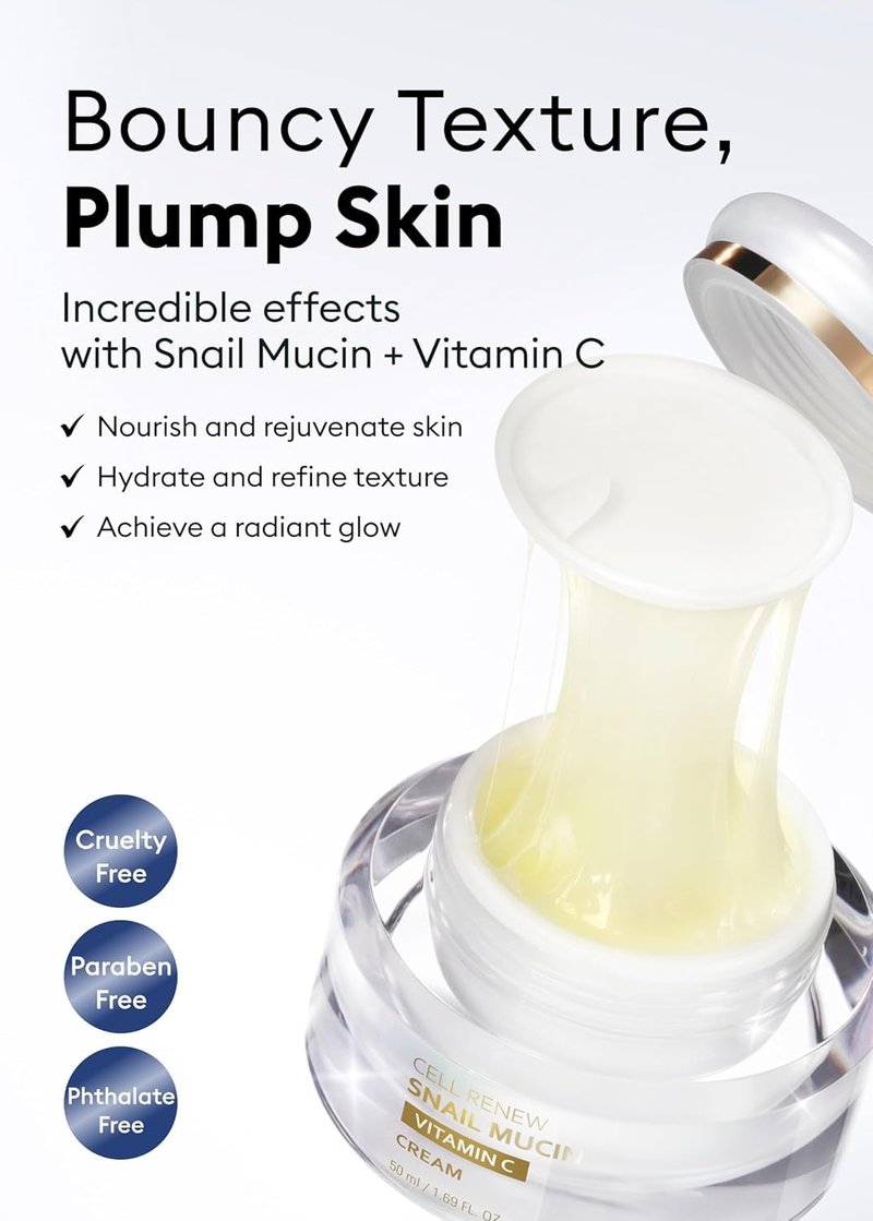 MISSHA Cell Renew Snail Mucin Cream - Hydrating Vitamin C Moisturizer for Improved Skin Texture | 1.69 Fl Oz
