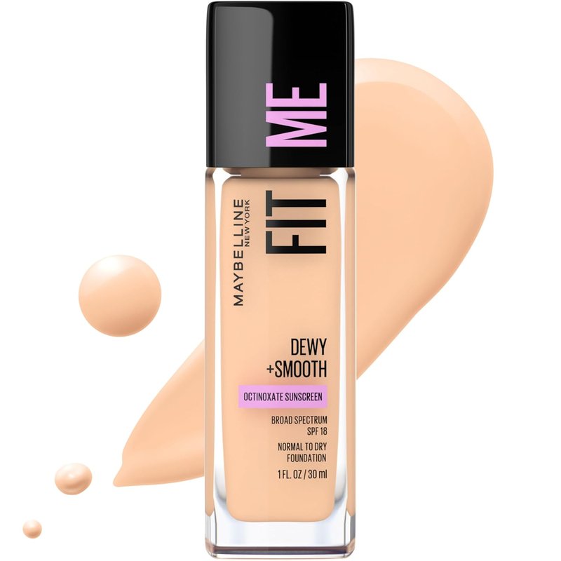 Maybelline Fit Me Dewy + Smooth Liquid Foundation - Classic Ivory, Flawless Finish, 1 Count