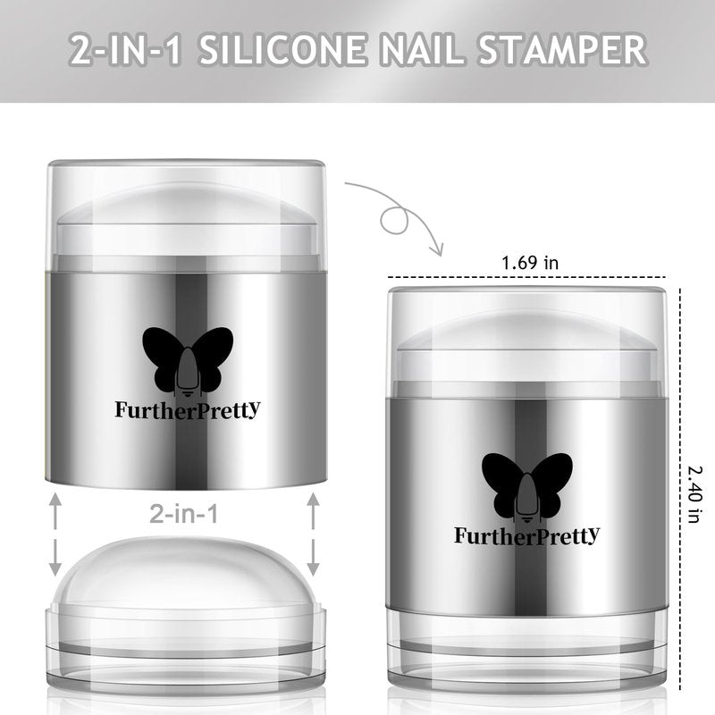 Skiennix 2-in-1 Jelly Silicone Nail Art Stamper - Detachable Tool with Scraper for Gel Polish & French Tips (Silver)