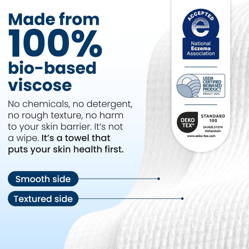 Clean Skin Club Clean Towels® Large, 100% USDA Biobased Face Towel, Disposable Face Towelette, Eczema Association Accepted, Makeup Remover Dry Wipes, Ultra Soft, 1 Pack, 50 Ct