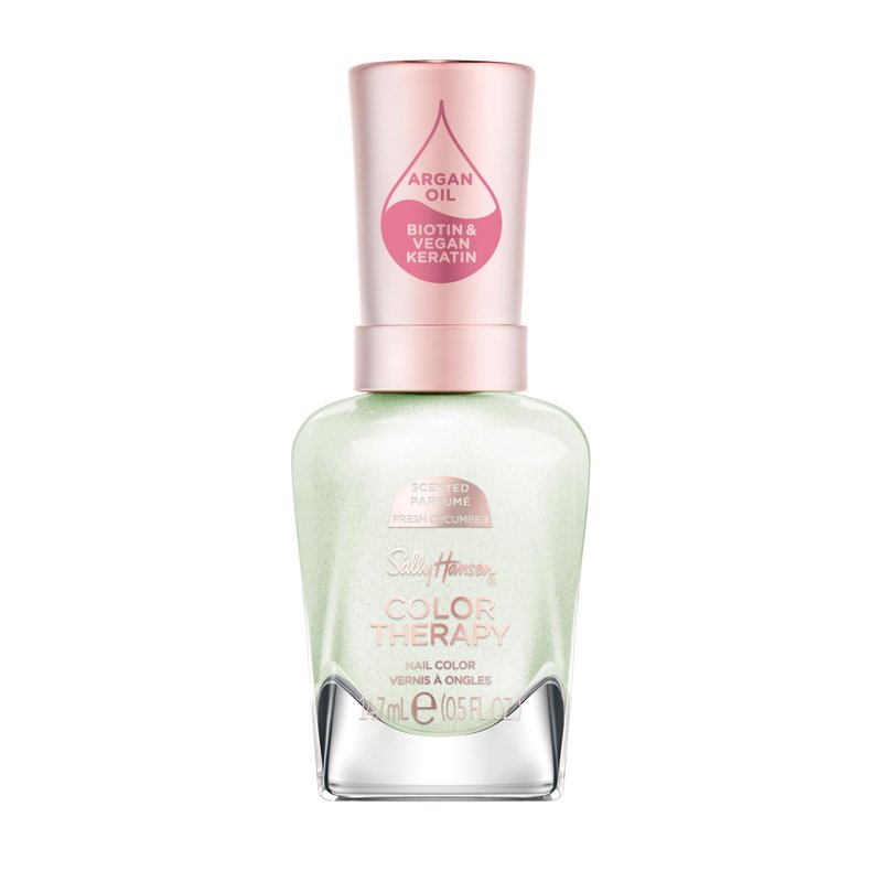 Sally Hansen Color Therapy Scented Nail Polish | Biotin, Argan Oil, Long Lasting, Healthy Nails, Nail Strengthener, Opaque | 447 Spa Day, Fresh Cucumber| Light Mint Green Nail Color