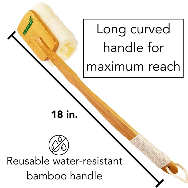 Eco Solve Natural Loofah Scrubber Head Refill (2 Pack), Bamboo Shower Loofah, Exfoliating Sponge