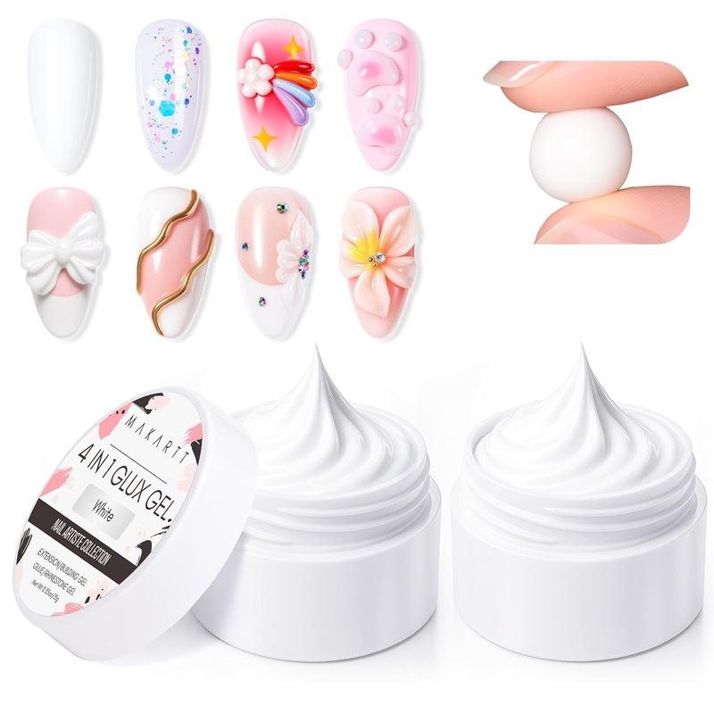 Makartt 3D Gel Nail Art - 4-in-1 Solid Builder Gel, Non-Sticky White, 15ML | Perfect for DIY & Salon Use