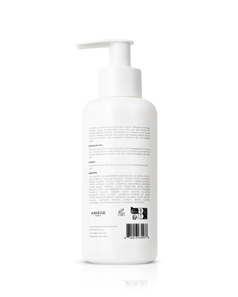 ARIÈGE PARIS Purifying Cleanser – Gentle Foaming Face Wash, Deep Cleansing Without Stripping, Balancing & Hydrating for Normal/Oily Skin, Lavender + Allantoin + Vitamin E