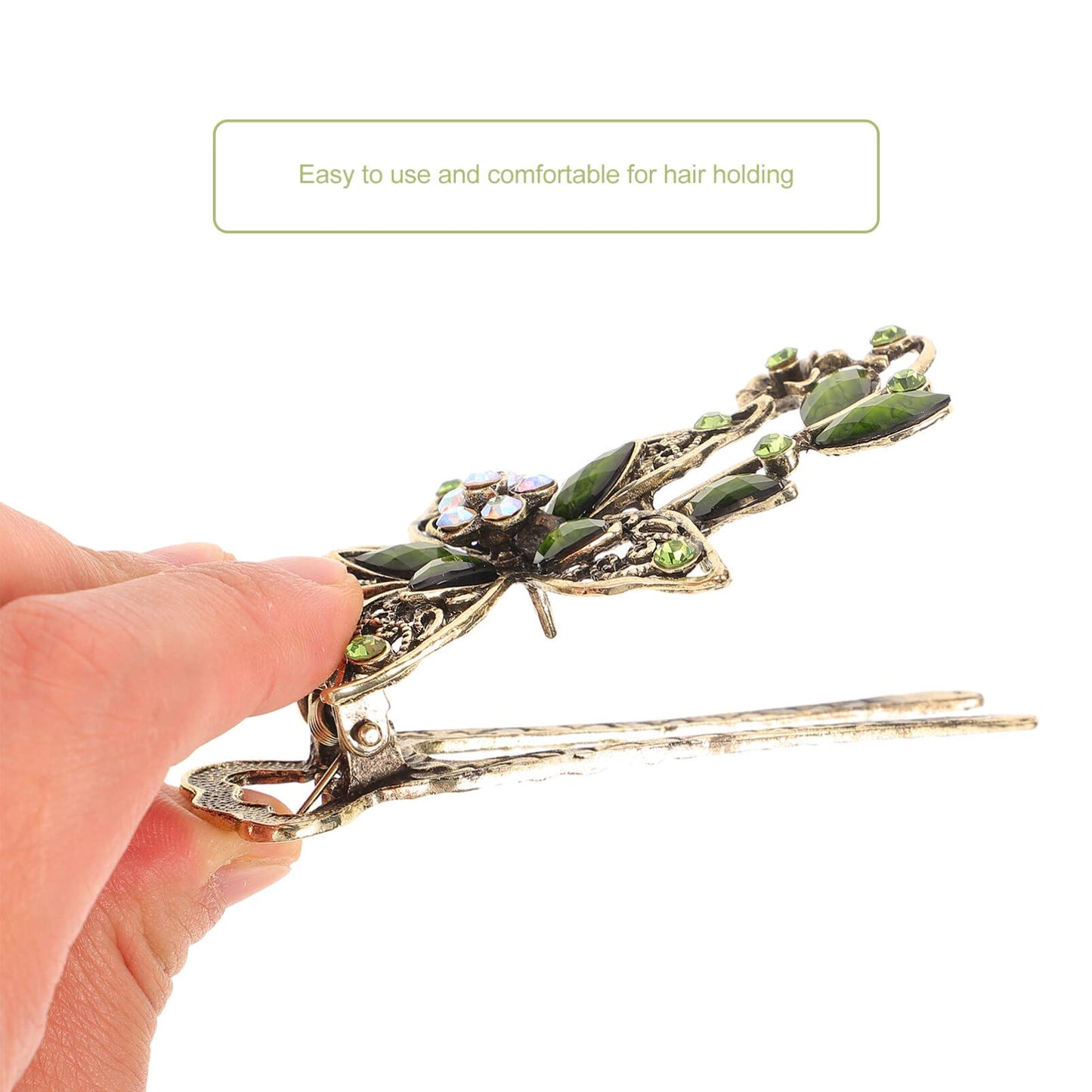 Uonlytech Hair Clip, Green Flower Crystal Hair Clip, Sparkly Glitter Rhinestones Hair Clips French Elegant Hair Barrettes Hair Jewelry for Women Girls