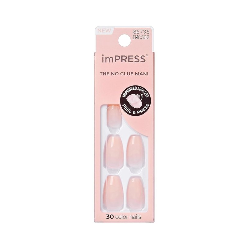 Kiss Impress Press-On Nails - 'Serendipity' Pink Coffin Shape | Medium Size, 30 Nails & Accessories Included