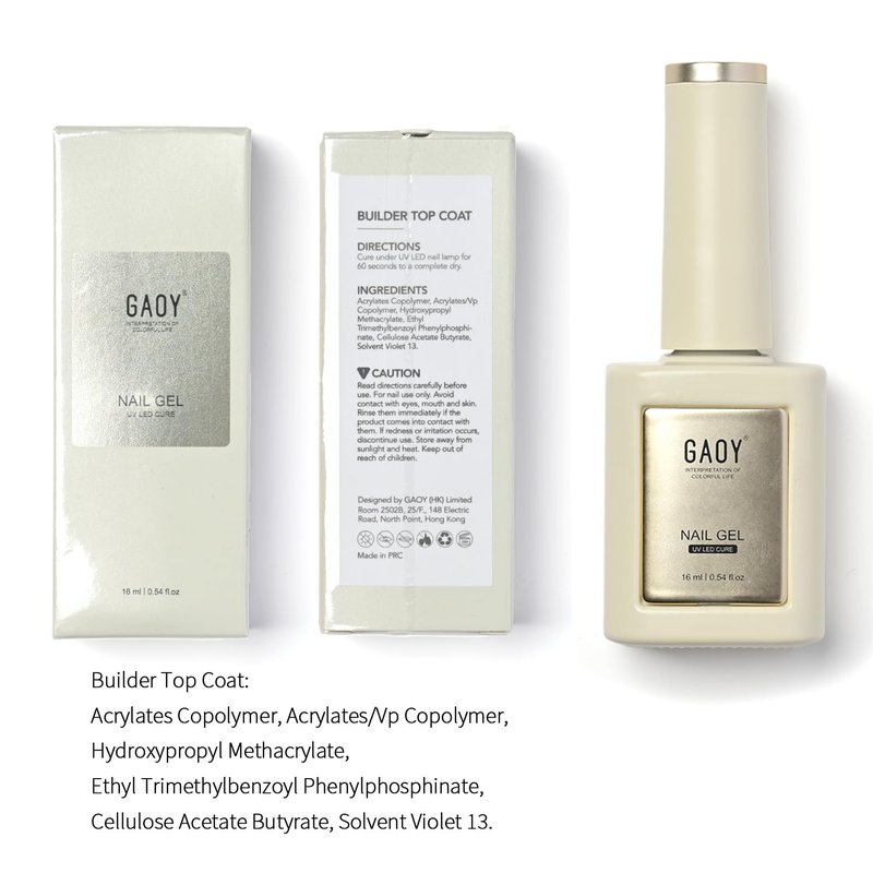 GAOY Builder Top Coat Gel, 16ml No Wipe Clear Rubber Top Coat for Gel Nail Polish, High Gloss Apex Building for Long Lasting UV Light Cure Nail Art