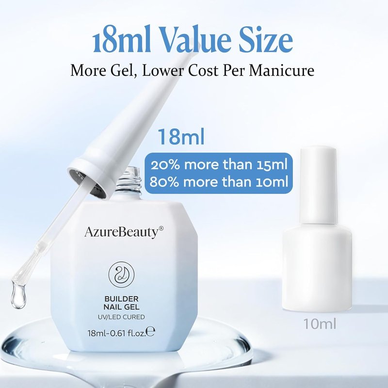 Clear Builder Gel for Nails - 7-in-1 Self-Leveling Nail Strengthener | 18ml UV/LED Soak Off for Apex, Extension & Overlay