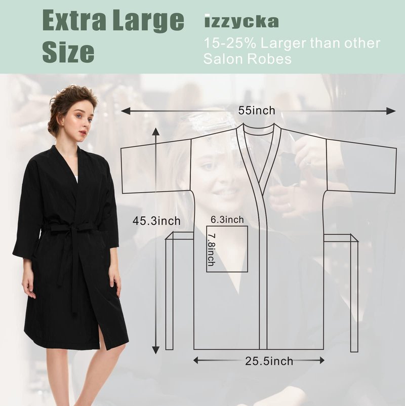 Izzycka Hair Color Cape - Salon Client Gown Robes, Large Barber Cape With Pocket - Waterproof Spa Wrap - Cutting Robe - Kimono Style - Black