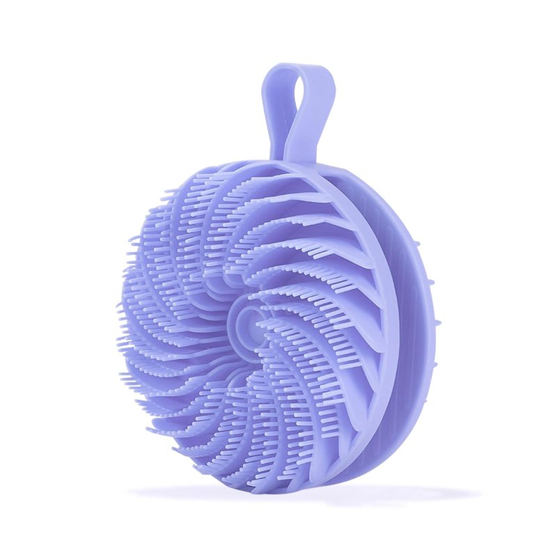 Douji Double-Sided Silicone Body Scrubber Shower Bath Brush, Handheld Cleansing Skin Brush for Sensitive Kids Women Men All Kinds of Skin（Purple）
