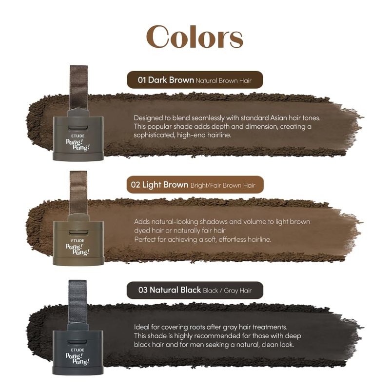 ETUDE Hair Pang Pang Hairline Powder - Waterproof Root Touch Up for Thin Hair | Natural Black