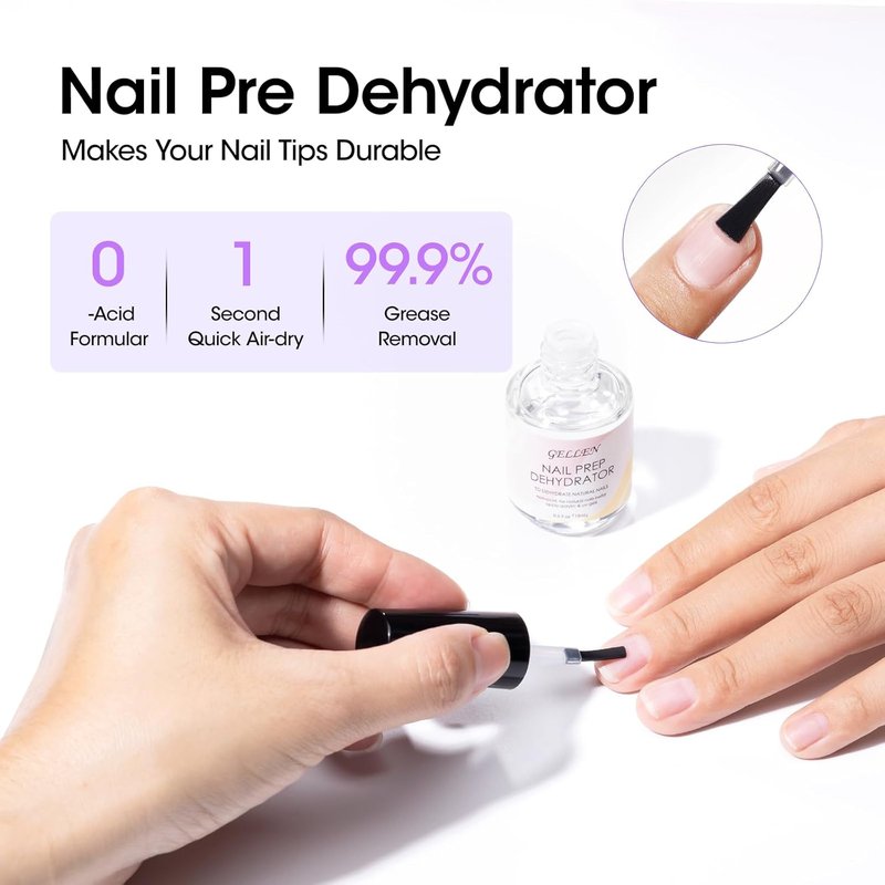Gellen Gel Nail Glue - Strong Adhesive for False Nail Tips | 15ml Acid-Free Dehydrator & Clear Press-On Nails