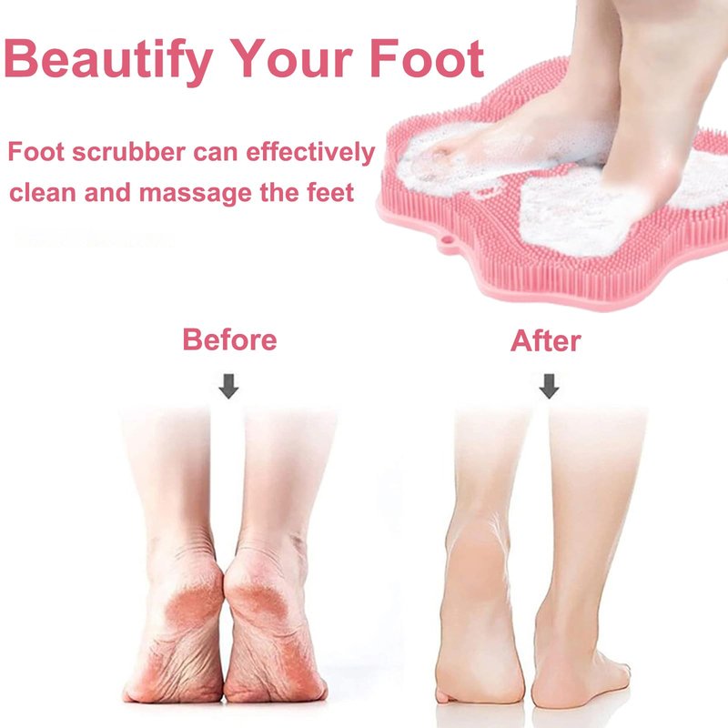 Easkite Shower Foot Scrubber, Shower Foot and Back Scrubber with Suction Cups, Shower Silicone Foot Washer for Exfoliating Massage（Grey&Pink）