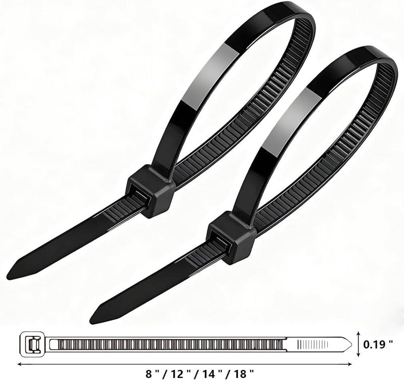 400 Pack Black Zip Ties Assorted Sizes 8+12+14+18 Inch, Heavy Duty 100lbs Self-Locking Electrical Cable Ties, UV Resistant Wire Ties for Indoor and Outdoor Use