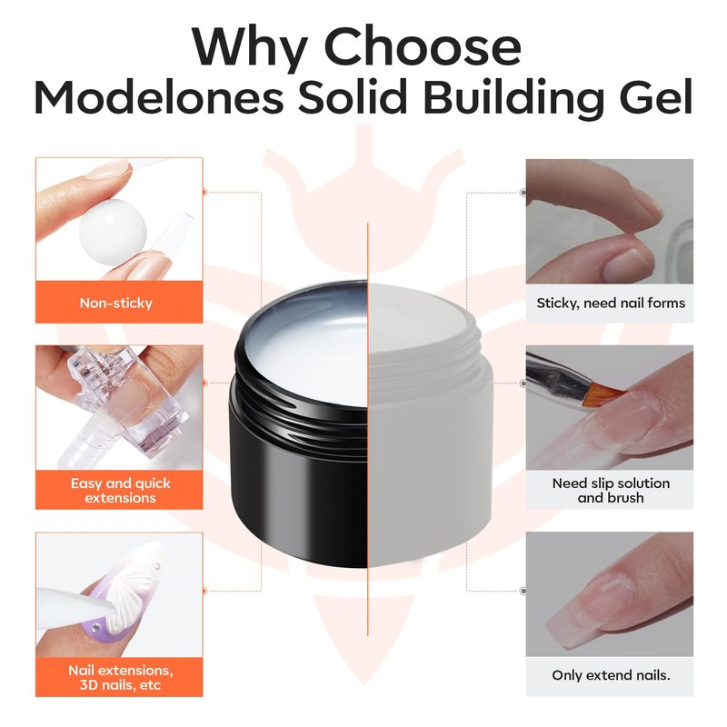 modelones 3D Sculpting Gel, Milky White Solid Nail Builder Hard Gel for Nail Art Molding & Extensions for Chrome Powder, Spring Nails Glitter Polish Home DIY Manicure, U V Lamp Needed