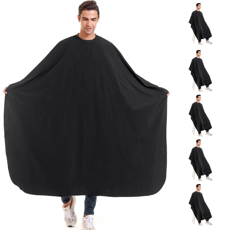 izzycka 5 Pack Barber Cape for Men, Salon Large Hair Cutting Cape, 64"x56" Nylon Waterproof Haircut Cape with Adjustable Snap Closure Color Capes, Professional Stylist Hairdresser Apron Adults -Black