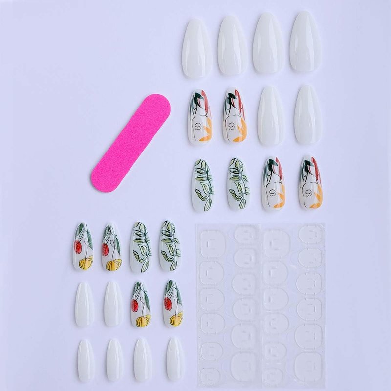 24 Pcs French Tip Press on Nails Short Almond Spring Butterfly Fake Nails Press ons Nail