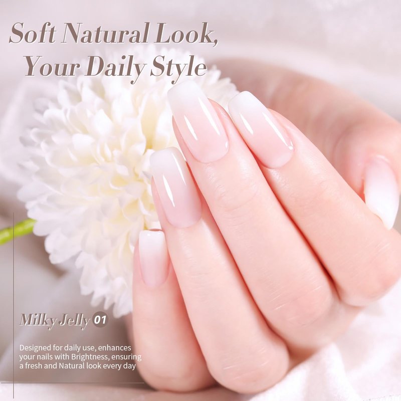 Born Pretty Milky White Gel Nail Polish Jelly White Sheer Translucent Neutral Gel Polish Soak Off Nail Art Gel 15ml, 0.54 Fl Oz